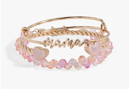 'Mama' Pink Beaded Bangle Set of 3